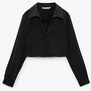 ZARA SATIN EFFECT CROPPED SHIRT